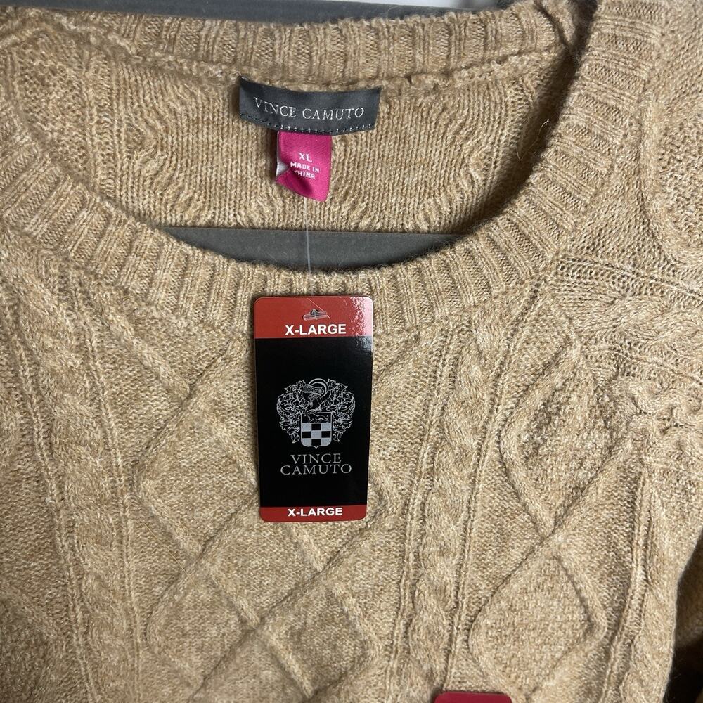 Vince Camuto Women's Warm Cozy Pullover Crew Neck Cable Sweater Latte Heather XL - Picture 7 of 11